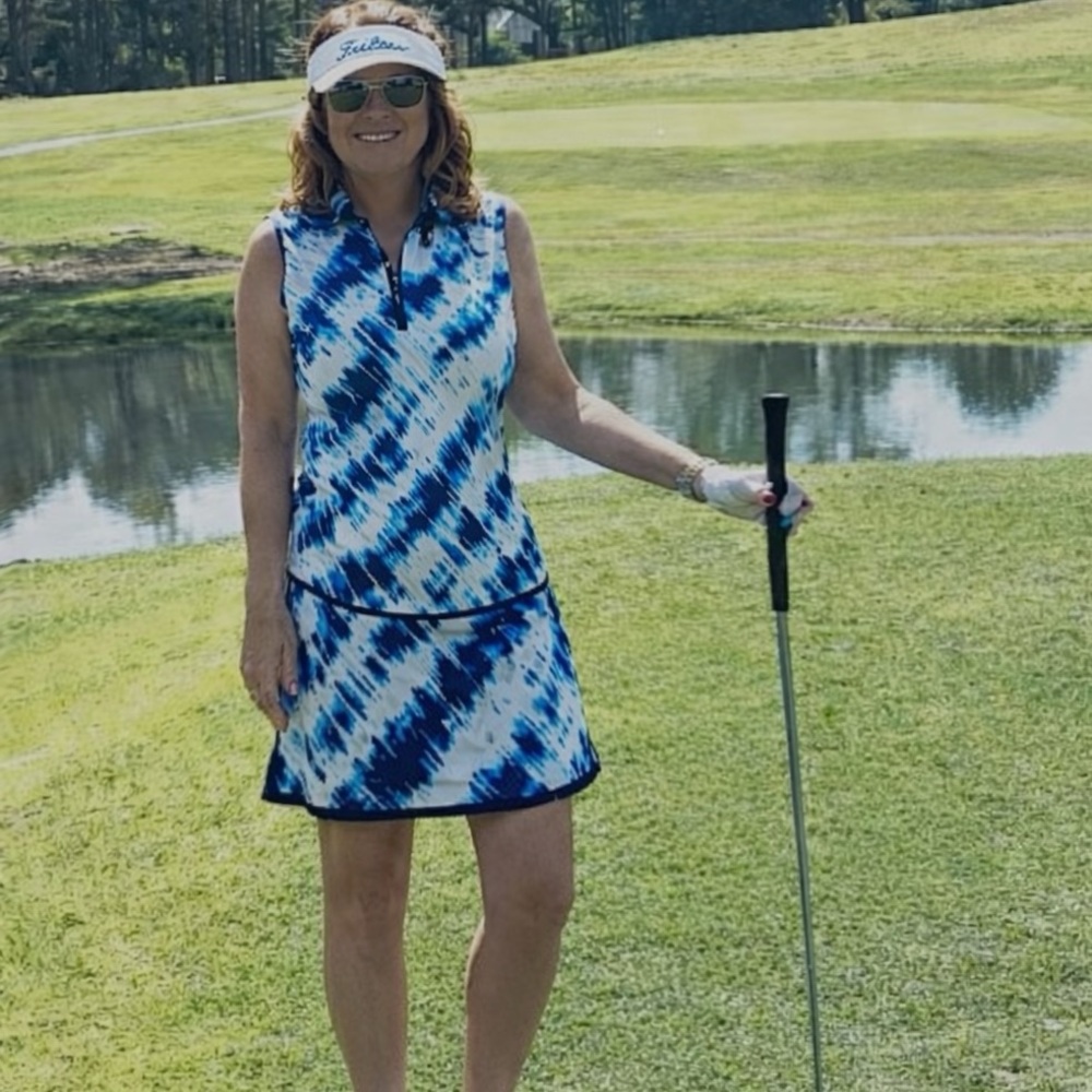 PGA Tour Blue and White Tie Dye pattern Polo Top - Golf. NWOT